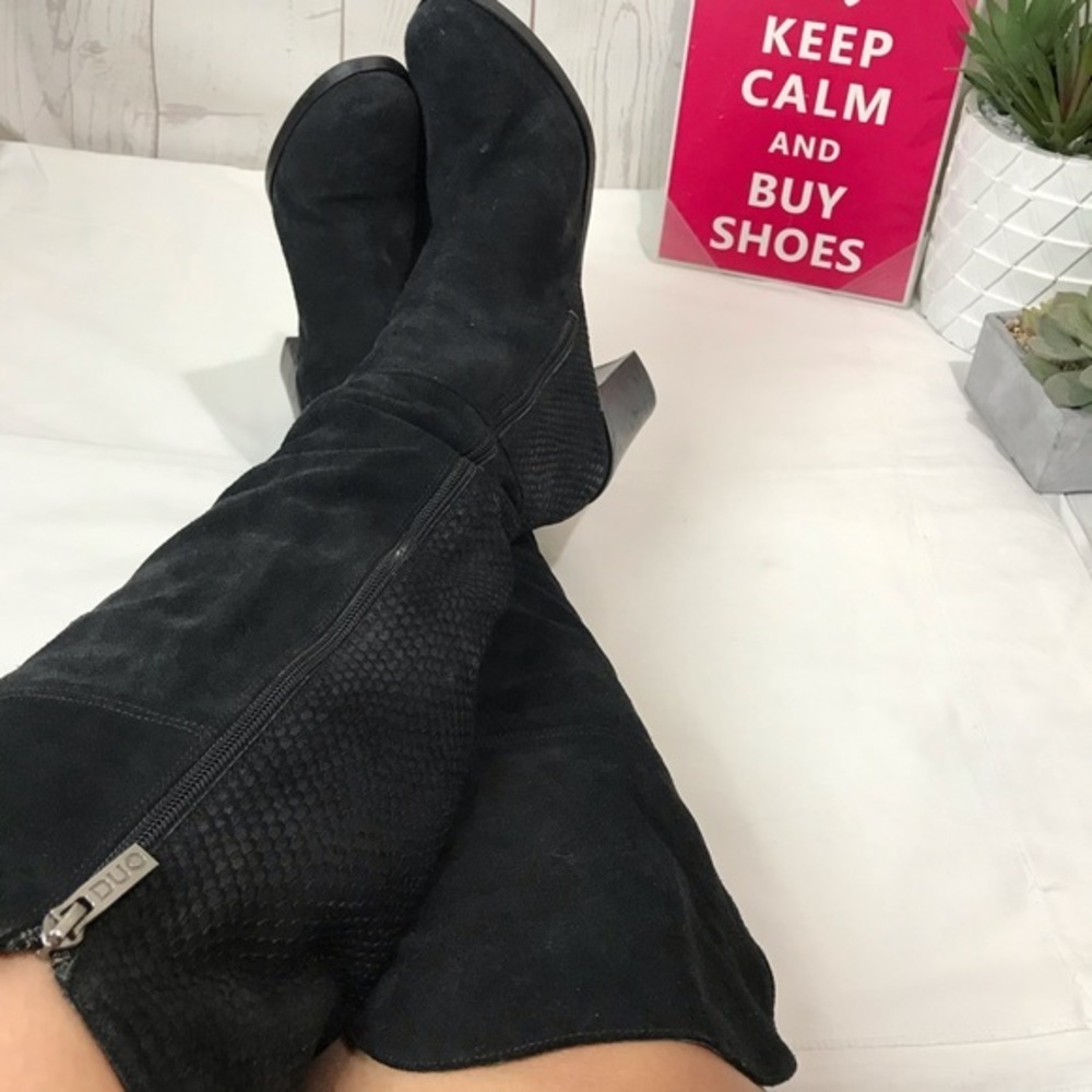 DUO | black suede leather knee heeled boot 42